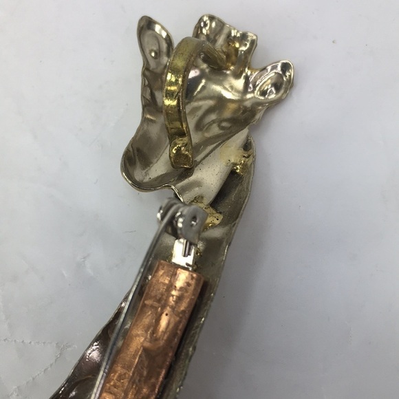 Vintage giraffe pin brooch pendant Mexico silver gold tone 5” long - Picture 6 of 7
